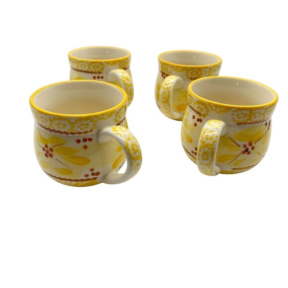 Temptations Old World Yellow coffee tea mug cup 12oz barrel style set four - Picture 2 of 6